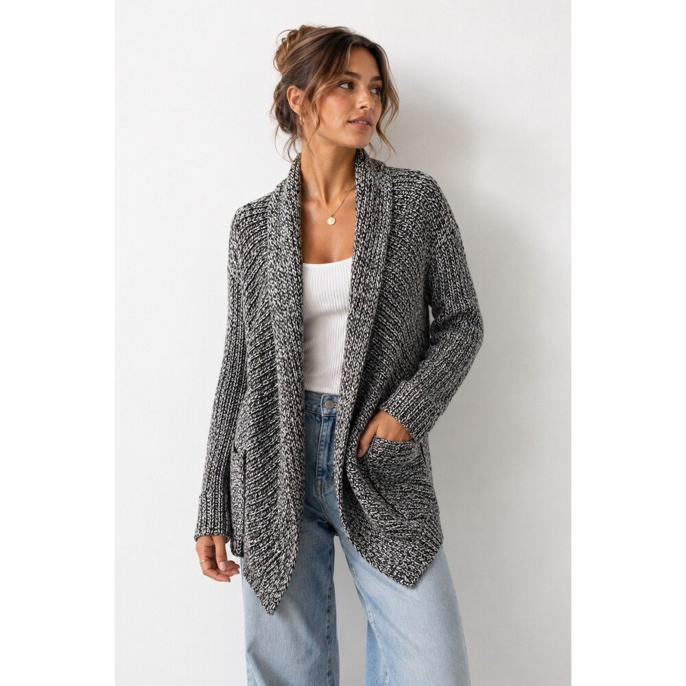Gap Wool Alpaca Blend Marled Chunky Knit Open Front Cardigan Sweater M